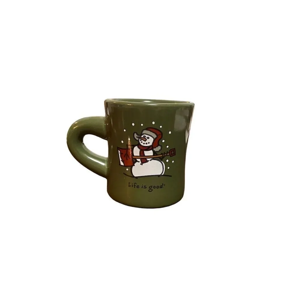 Life Is Good Green Mug with Snowman Design - Winter Christmas Gift